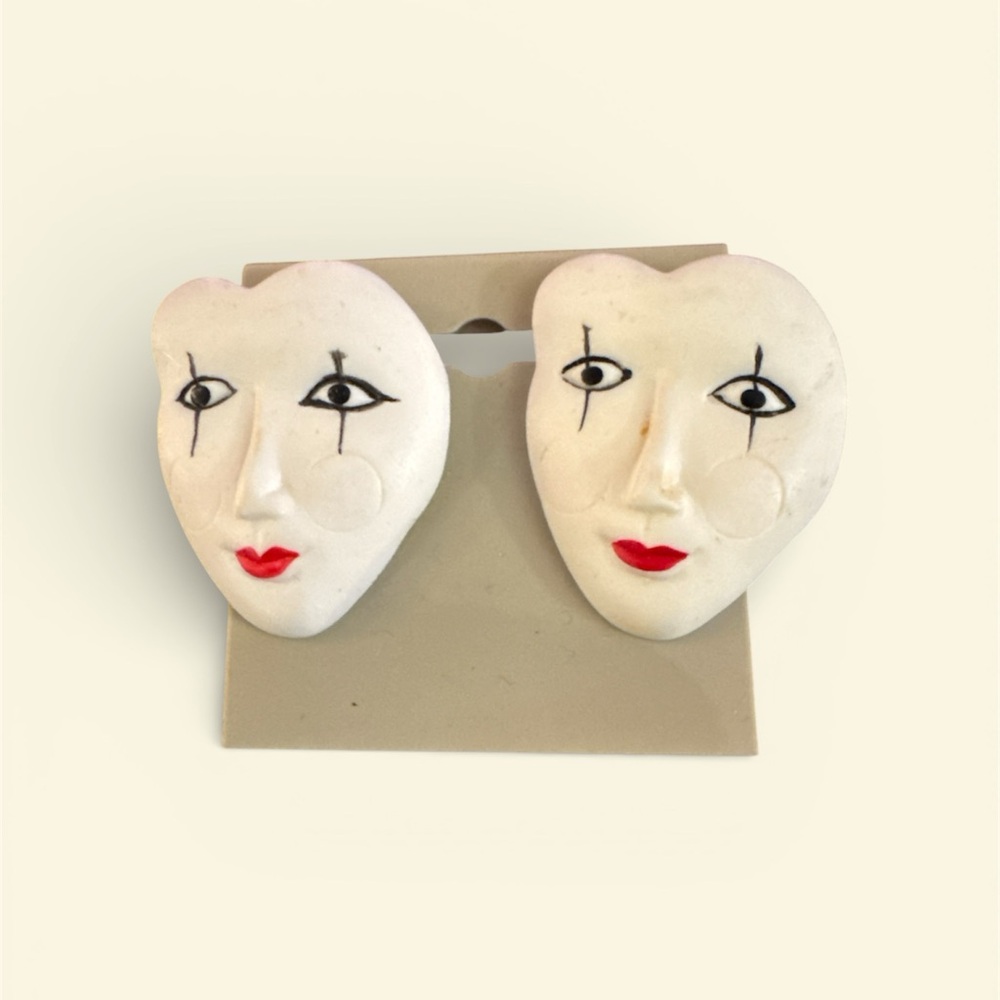 Vintage 90s Rare Mime Face Pierced Earrings